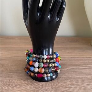 HAND CRAFTED WRAP BRACELET Bohemian Cuff Multi-Color Mixed Beads Gemstones
